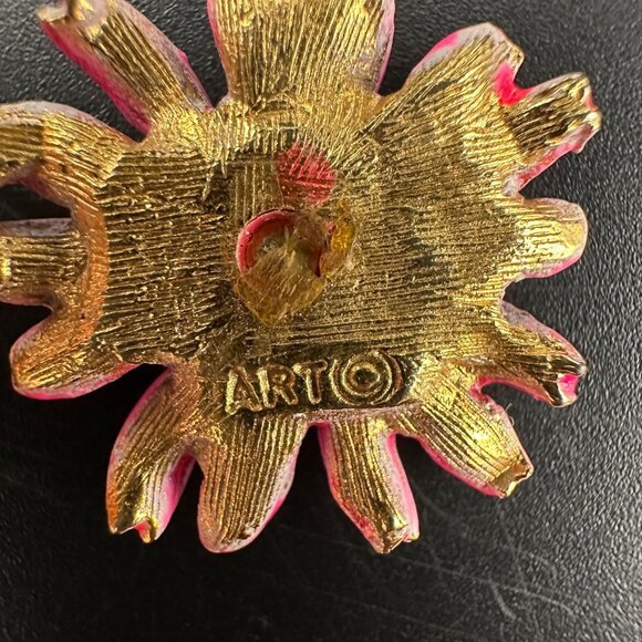 Vintage Pink Flower Power Earrings Enamel Metal 1960s Dangle Daisy Signed Art - Picture 4 of 8